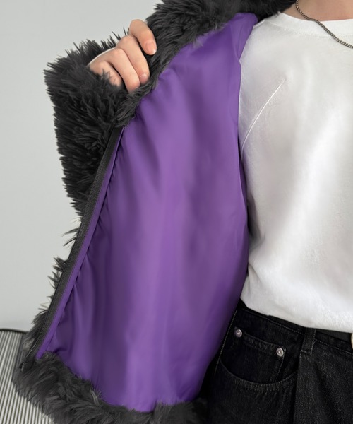 セール】シャギーファーショート裏配色ショートジャケット／Shaggy