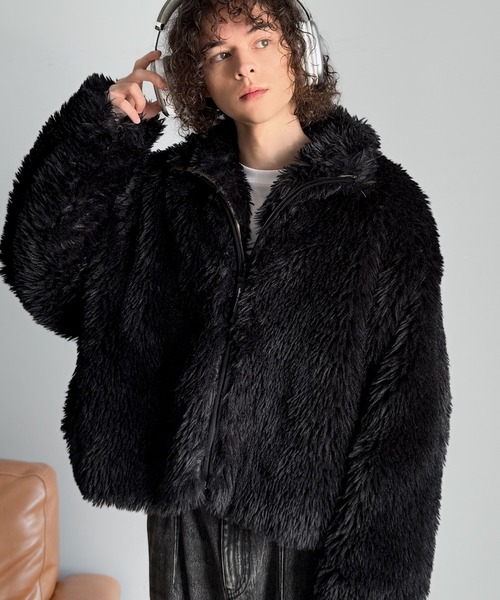 セール】シャギーファーショート裏配色ショートジャケット／Shaggy