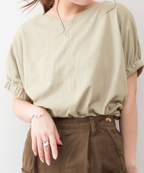 RCD(アールシーディー)の「前後2WAYゴムギャザースリーブカットソー(Tシャツ/カットソー・レディース・ブラック/ホワイト/グレイッシュベージュ・LL~3L/M-L)」の3枚目の写真