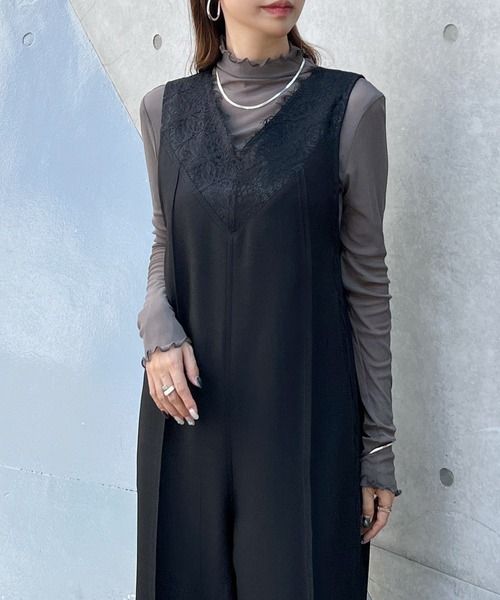 Futier land（フューティアランド）の「【オケージョン対応】レースドッキングオールインワン（つなぎ/オールインワン・レディース・ベージュ/ブラック/グレー・MEDIUM/LARGE）」の6枚目の写真