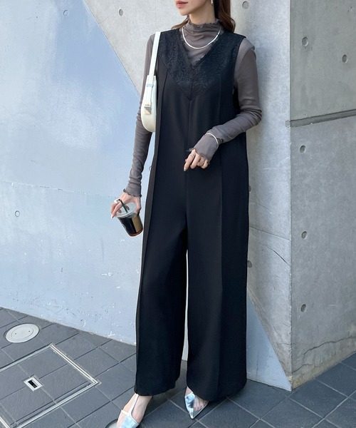 Futier land（フューティアランド）の「【オケージョン対応】レースドッキングオールインワン（つなぎ/オールインワン・レディース・ベージュ/ブラック/グレー・MEDIUM/LARGE）」の7枚目の写真