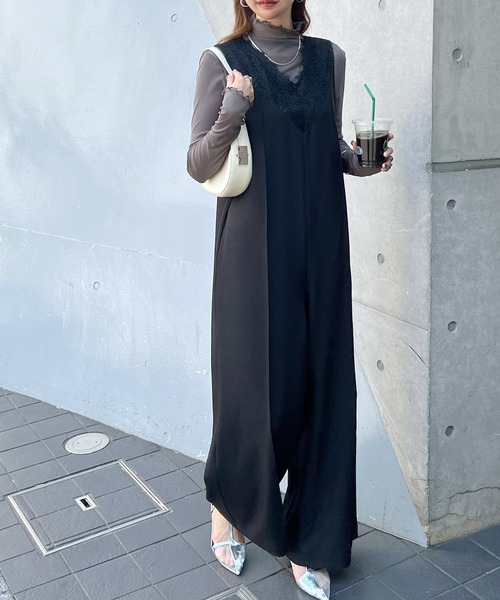 Futier land（フューティアランド）の「【オケージョン対応】レースドッキングオールインワン（つなぎ/オールインワン・レディース・ベージュ/ブラック/グレー・MEDIUM/LARGE）」の10枚目の写真