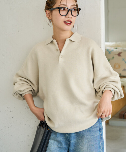 FREAK'S STORE（フリークスストア）の「限定展開　ポロ ニット プルオーバー（ニット/セーター・レディース・ネイビー/イエロー/グリーン/レッド/ダークブラウン/ライトグレー/ブラック/ナチュラル・ﾌﾘ-）」の5枚目の写真