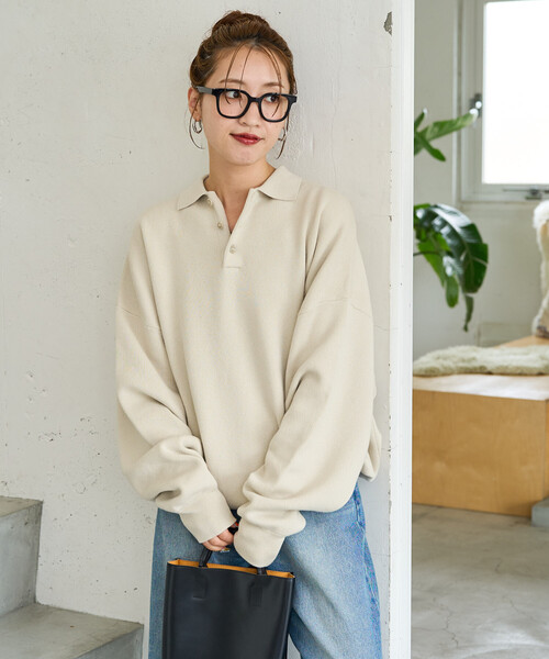 FREAK'S STORE（フリークスストア）の「限定展開　ポロ ニット プルオーバー（ニット/セーター・レディース・ネイビー/イエロー/グリーン/レッド/ダークブラウン/ライトグレー/ブラック/ナチュラル・ﾌﾘ-）」の10枚目の写真
