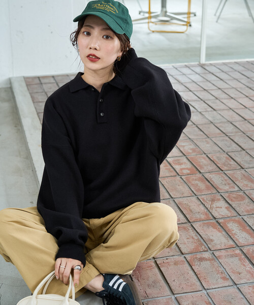 FREAK'S STORE（フリークスストア）の「限定展開　ポロ ニット プルオーバー（ニット/セーター・レディース・ネイビー/イエロー/グリーン/レッド/ダークブラウン/ライトグレー/ブラック/ナチュラル・ﾌﾘ-）」の12枚目の写真