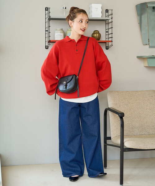 FREAK'S STORE（フリークスストア）の「限定展開　ポロ ニット プルオーバー（ニット/セーター・レディース・ネイビー/イエロー/グリーン/レッド/ダークブラウン/ライトグレー/ブラック/ナチュラル・ﾌﾘ-）」の21枚目の写真