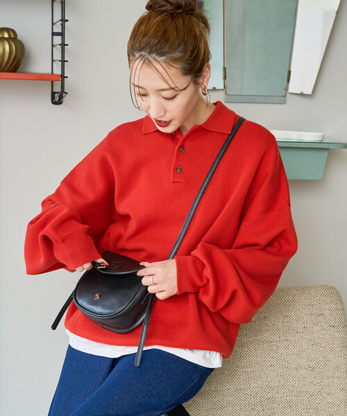 FREAK'S STORE（フリークスストア）の「限定展開　ポロ ニット プルオーバー（ニット/セーター・レディース・ネイビー/イエロー/グリーン/レッド/ダークブラウン/ライトグレー/ブラック/ナチュラル・ﾌﾘ-）」の22枚目の写真