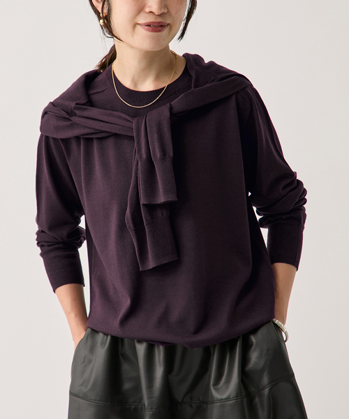 VERMEIL par iena(ヴェルメイユパーイエナ)の「GLOW wool crew knit(ニット/セーター・レディース・ボルドー/チャコールグレー/キャメル・FREE)」の1枚目の写真