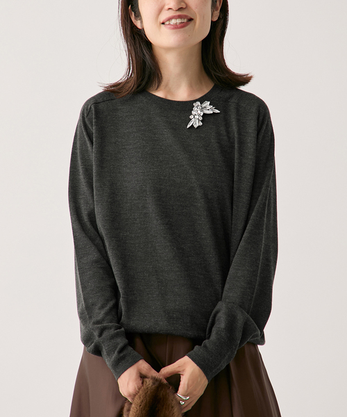 VERMEIL par iena(ヴェルメイユパーイエナ)の「GLOW wool crew knit(ニット/セーター・レディース・ボルドー/チャコールグレー/キャメル・FREE)」の8枚目の写真