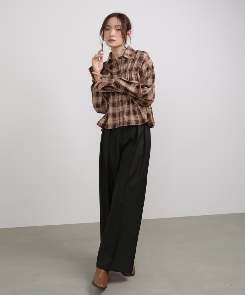 Bab(バブ)の「シャーリングビスチェ風デザインチェックシャツ(シャツ/ブラウス・レディース・ブラウン/ベージュ/ブラック・M)」の17枚目の写真