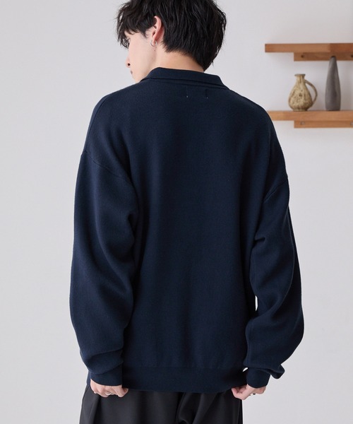 PENNEYS(ぺニーズ)の「PENNEYS/ペニーズ 別注 THE FOX ロゴ ワンポイント刺繍 スウェットライクジャガーニットポロシャツ(ニット/セーター・メンズ・ダークネイビー/ライトグレー/オフホワイト/ブラック・S/M/L)」の12枚目の写真