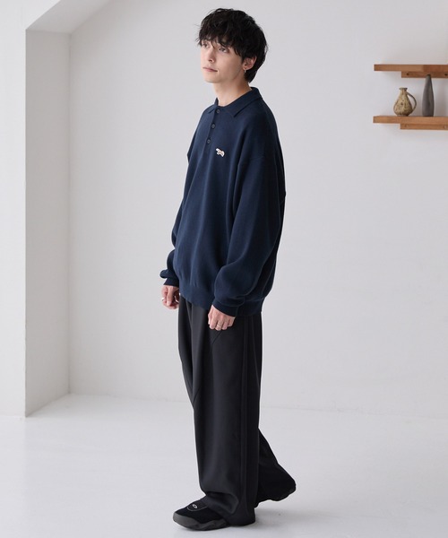 PENNEYS(ぺニーズ)の「PENNEYS/ペニーズ 別注 THE FOX ロゴ ワンポイント刺繍 スウェットライクジャガーニットポロシャツ(ニット/セーター・メンズ・ダークネイビー/ライトグレー/オフホワイト/ブラック・S/M/L)」の14枚目の写真