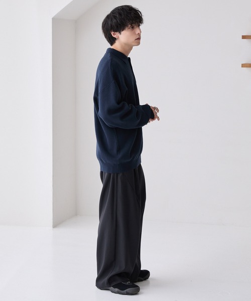 PENNEYS(ぺニーズ)の「PENNEYS/ペニーズ 別注 THE FOX ロゴ ワンポイント刺繍 スウェットライクジャガーニットポロシャツ(ニット/セーター・メンズ・ダークネイビー/ライトグレー/オフホワイト/ブラック・S/M/L)」の15枚目の写真