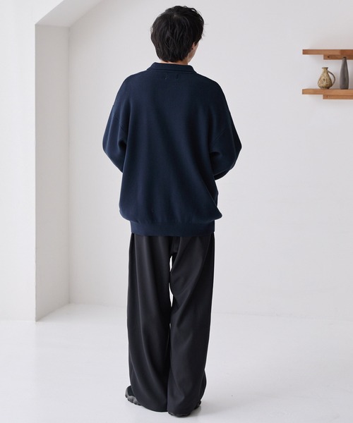 PENNEYS(ぺニーズ)の「PENNEYS/ペニーズ 別注 THE FOX ロゴ ワンポイント刺繍 スウェットライクジャガーニットポロシャツ(ニット/セーター・メンズ・ダークネイビー/ライトグレー/オフホワイト/ブラック・S/M/L)」の16枚目の写真