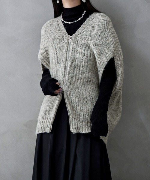 etoll.（エトル）の「ダブルジップコクーンニットベスト（ベスト・レディース・ブラウン/グレー/アイボリー/ブラック・M）」の4枚目の写真