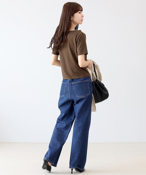 Aletta vita（アレッタビータ）の「T/C天竺ドレープネック半袖プルオーバー（Tシャツ/カットソー・レディース・ブラック/オフホワイト/ブラウン・M）」の22枚目の写真