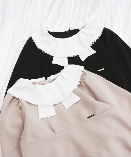 apres les cours(アプレレクール)の「【WEB限定/ジュニア対応】リボン襟フレアワンピース_アプレレクールマシェリ(ワンピース・キッズ・ブラック/ベージュ・120/110/100/90/140/130/80)」の13枚目の写真