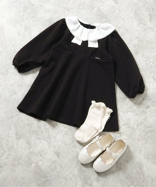 apres les cours(アプレレクール)の「【WEB限定/ジュニア対応】リボン襟フレアワンピース_アプレレクールマシェリ(ワンピース・キッズ・ブラック/ベージュ・120/110/100/90/140/130/80)」の12枚目の写真