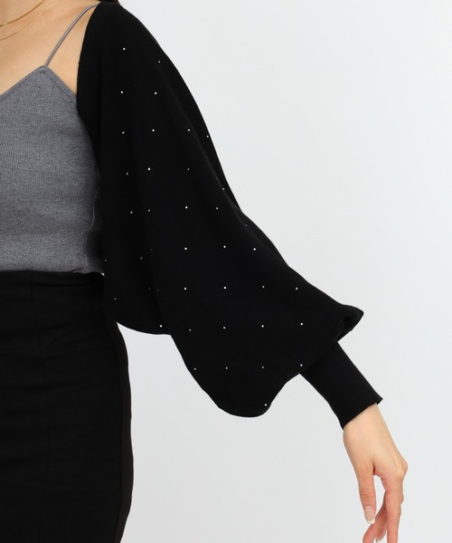 ROYAL PARTY（ロイヤルパーティー）の「プチビジューニットボレロ（カーディガン/ボレロ・レディース・オフホワイト/ブラック・FREE）」の6枚目の写真