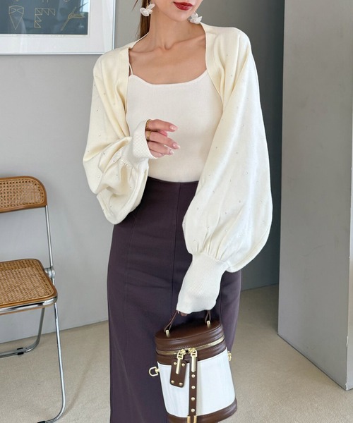 ROYAL PARTY（ロイヤルパーティー）の「プチビジューニットボレロ（カーディガン/ボレロ・レディース・オフホワイト/ブラック・FREE）」の11枚目の写真