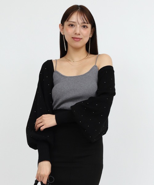 ROYAL PARTY（ロイヤルパーティー）の「プチビジューニットボレロ（カーディガン/ボレロ・レディース・オフホワイト/ブラック・FREE）」の3枚目の写真