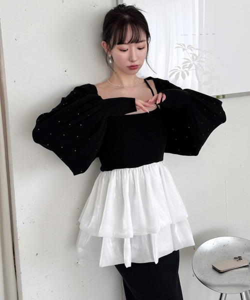 ROYAL PARTY（ロイヤルパーティー）の「プチビジューニットボレロ（カーディガン/ボレロ・レディース・オフホワイト/ブラック・FREE）」の12枚目の写真