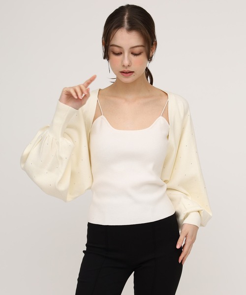 ROYAL PARTY（ロイヤルパーティー）の「プチビジューニットボレロ（カーディガン/ボレロ・レディース・オフホワイト/ブラック・FREE）」の9枚目の写真