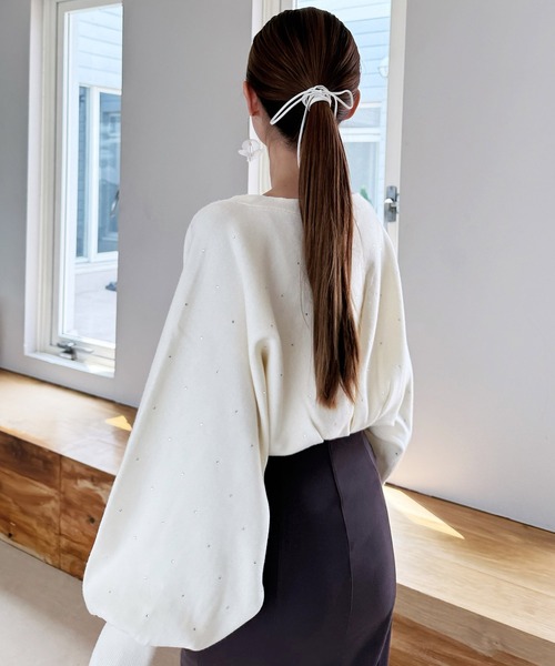 ROYAL PARTY（ロイヤルパーティー）の「プチビジューニットボレロ（カーディガン/ボレロ・レディース・オフホワイト/ブラック・FREE）」の10枚目の写真