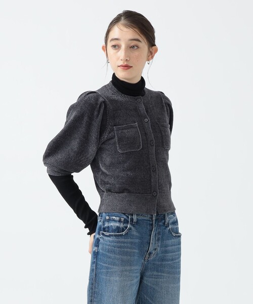 B:MING by BEAMS(ビーミングバイビームス)の「ハーフスリーブ ベロア ニット カーディガン(カーディガン/ボレロ・レディース・ホワイト系その他5/チャコールグレー・ONE SIZE)」の2枚目の写真