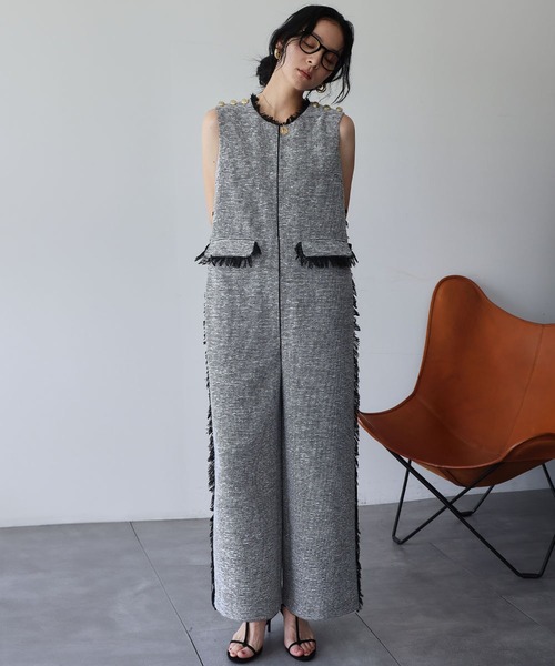 セール】【2025AW】ツイード フリンジ オールインワン（サロペット