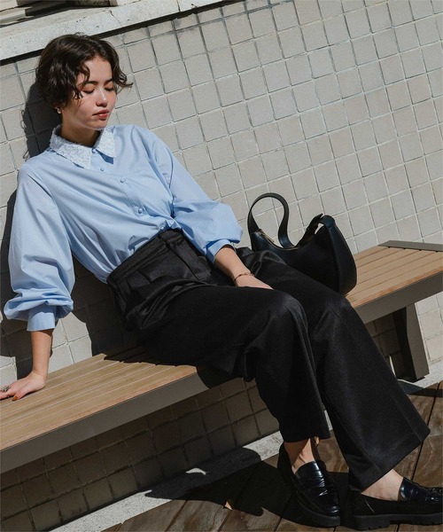 titivate(ティティベイト)の「【26SS新作/2026 CEREMONY COLLECTION/セレモニー/オケージョン/入卒式】ストレッチ美脚タックワイドパンツ(その他パンツ・レディース・ブラック/ホワイト系その他/ネイビー・L/M/S/SP)」の7枚目の写真