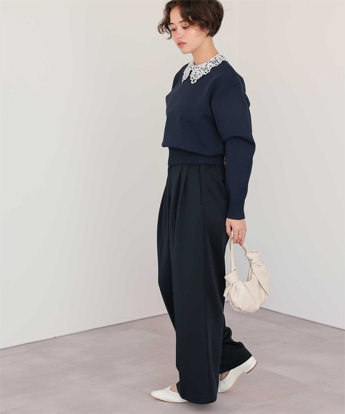 titivate(ティティベイト)の「【26SS新作/2026 CEREMONY COLLECTION/セレモニー/オケージョン/入卒式】ストレッチ美脚タックワイドパンツ(その他パンツ・レディース・ブラック/ホワイト系その他/ネイビー・L/M/S/SP)」の16枚目の写真