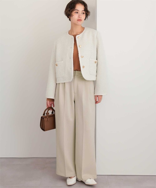 titivate(ティティベイト)の「【26SS新作/2026 CEREMONY COLLECTION/セレモニー/オケージョン/入卒式】ストレッチ美脚タックワイドパンツ(その他パンツ・レディース・ブラック/ホワイト系その他/ネイビー・L/M/S/SP)」の4枚目の写真