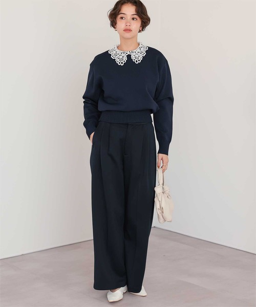 titivate(ティティベイト)の「【26SS新作/2026 CEREMONY COLLECTION/セレモニー/オケージョン/入卒式】ストレッチ美脚タックワイドパンツ(その他パンツ・レディース・ブラック/ホワイト系その他/ネイビー・L/M/S/SP)」の18枚目の写真