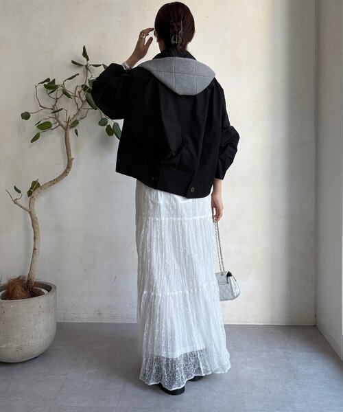 新品タグ付き　DOUDOU web限定　チュール重ねブルゾン　ブラック DouDou（ドゥドゥ） コート アウター 「WEB限定」2WAYブルゾン