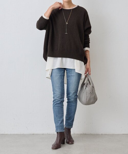 BEARDSLEY(ビアズリー)の「ヤク混ワイドニットプルオーバー(ニット/セーター・レディース・ダークブラウン/カーキ・FREE)」の4枚目の写真