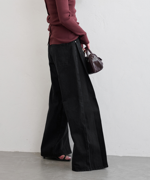 U by SPICK&SPAN（ユーバイスピックアンドスパン）の「《追加》サイドタックワイドデニム（デニムパンツ・レディース・ブルー/ブラック・34/36/38）」の6枚目の写真