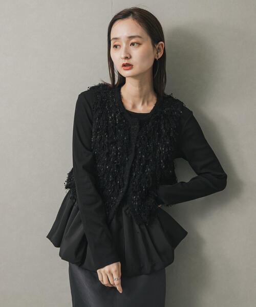 SENSE OF PLACE by URBAN RESEARCH（センスオブプレイスバイアーバンリサーチ）の「フリルバルーンコンパクトトップ（Tシャツ/カットソー・レディース・ブラック/オフホワイト・ONE）」の3枚目の写真