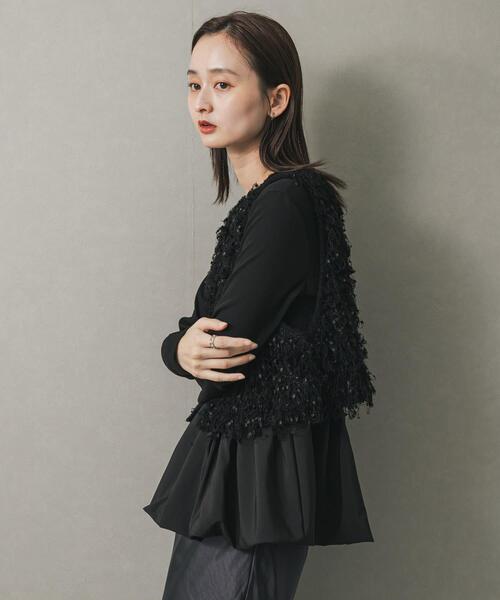 SENSE OF PLACE by URBAN RESEARCH（センスオブプレイスバイアーバンリサーチ）の「フリルバルーンコンパクトトップ（Tシャツ/カットソー・レディース・ブラック/オフホワイト・ONE）」の5枚目の写真