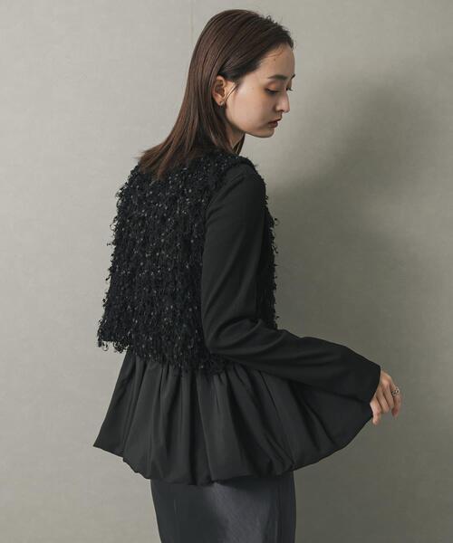 SENSE OF PLACE by URBAN RESEARCH（センスオブプレイスバイアーバンリサーチ）の「フリルバルーンコンパクトトップ（Tシャツ/カットソー・レディース・ブラック/オフホワイト・ONE）」の6枚目の写真