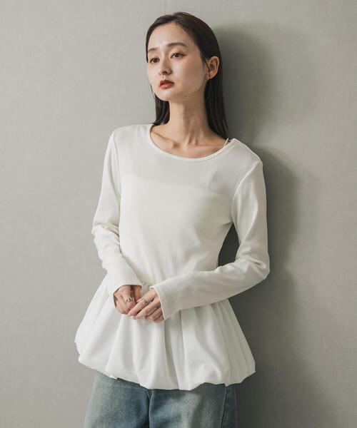 SENSE OF PLACE by URBAN RESEARCH（センスオブプレイスバイアーバンリサーチ）の「フリルバルーンコンパクトトップ（Tシャツ/カットソー・レディース・ブラック/オフホワイト・ONE）」の16枚目の写真