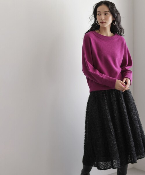 ドゥーズィエムクラス カシミヤ混 ウール アゼ ボートネック ニット グレージュ セール】 [日本製]ウールカシミヤボトルネックニット （ニット