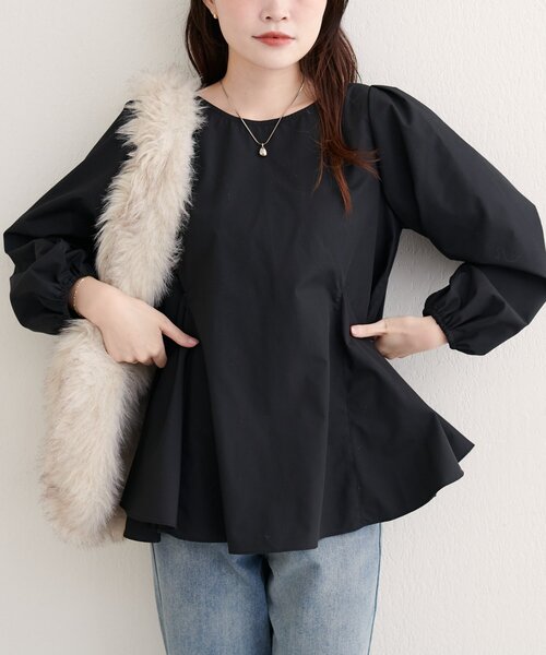 natural couture(ナチュラルクチュール)の「フレアヘムブラウス(シャツ/ブラウス・レディース・ブラック/ボルドー/オフホワイト・FREE)」の14枚目の写真