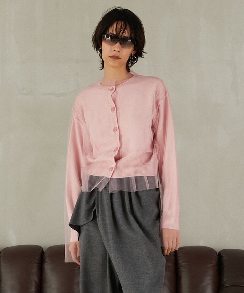 PRANK PROJECT（プランクプロジェクト）の「リバーシブルチュールニットカーディガン / Reversible Tulle Knit Cardigan（カーディガン/ボレロ・レディース・ピンク/ベージュ/グレー・FREE）」の3枚目の写真