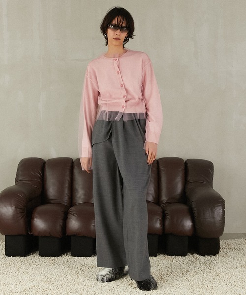 PRANK PROJECT（プランクプロジェクト）の「リバーシブルチュールニットカーディガン / Reversible Tulle Knit Cardigan（カーディガン/ボレロ・レディース・ピンク/ベージュ/グレー・FREE）」の8枚目の写真