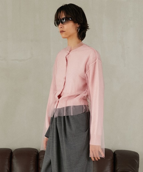 PRANK PROJECT（プランクプロジェクト）の「リバーシブルチュールニットカーディガン / Reversible Tulle Knit Cardigan（カーディガン/ボレロ・レディース・ピンク/ベージュ/グレー・FREE）」の11枚目の写真