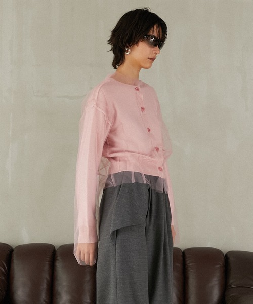 PRANK PROJECT（プランクプロジェクト）の「リバーシブルチュールニットカーディガン / Reversible Tulle Knit Cardigan（カーディガン/ボレロ・レディース・ピンク/ベージュ/グレー・FREE）」の16枚目の写真