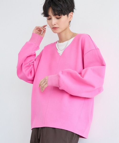 BARNYARDSTORM（バンヤードストーム）の「BARNYARDSTORM / TRスムースVネックプルオーバー/ マシンウォッシャブル 【YouTube「i.style closet」紹介アイテム】（スウェット・レディース・ホワイト/グレー/ピンク・M/S）」の2枚目の写真