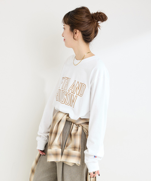 Russell Athletic（ラッセルアスレティック）の「RUSSELL ATHLETIC / ラッセル・アスレティック 別注 ロゴロンT（Tシャツ/カットソー・レディース・ホワイト/ボルドー/サックスブルー/ブラック系その他・FREE）」の13枚目の写真