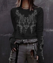 DEVICE（デバイス）の「フィンガーホール付き Y2K グランジ プリント デザイン ロンT（Tシャツ/カットソー）」